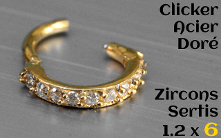 Clicker acier Doré 1.2 x 6 - zircons sertis