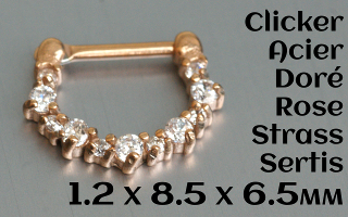 Clicker acier Doré Rose 1.2 x 8.5 x 6.5- strass sertis