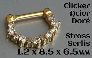 Clicker acier Doré 1.2 x 8.5 x 6.5- strass sertis