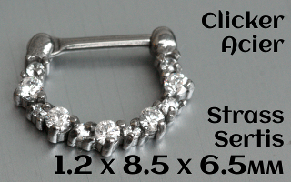 Clicker acier 1.2 x 8.5 x 6.5- strass sertis