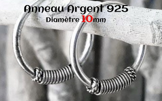 Anneau style Bali Argent 925 diametre 10 mm.