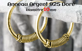 Anneau style Bali Argent 925 Plaque Or diametre 10 mm.