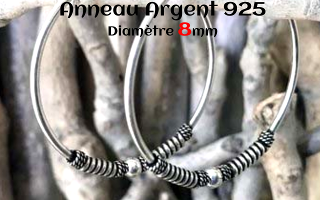 Anneau style Bali Argent 925 diametre 8 mm.