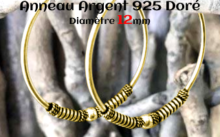 Anneau style Bali Argent 925 Plaque Or diametre 12 mm.