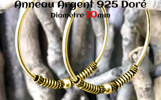 Anneau style Bali Argent 925 Plaque Or diametre 10 mm.