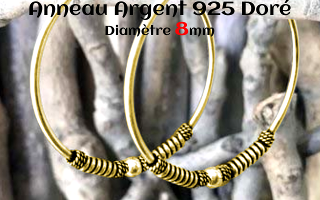 Anneau style Bali Argent 925 Plaque Or diametre 8 mm.