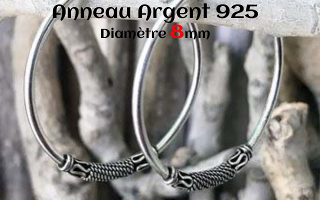 Anneau style Bali Argent 925 diametre 8 mm.