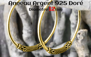 Anneau style Bali Argent 925 Plaque Or diametre 12 mm.