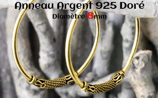 Anneau style Bali Argent 925 Plaque Or diametre 8 mm.