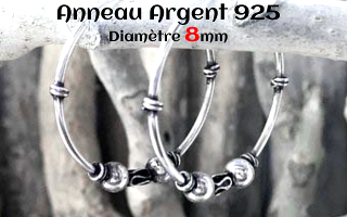 Anneau style Bali Argent 925 diametre 8 mm.