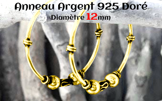 Anneau style Bali Argent 925 Plaque Or diametre 12 mm.