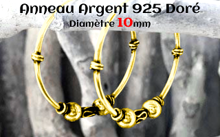 Anneau style Bali Argent 925 Plaque Or diametre 10 mm.