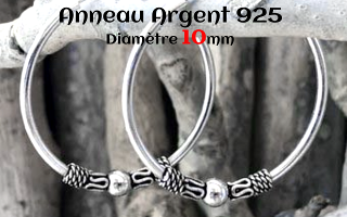 Anneau style Bali Argent 925 diametre 10 mm.