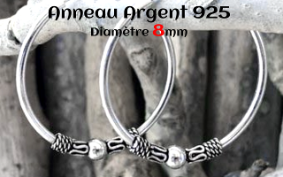 Anneau style Bali Argent 925 diametre 8 mm.