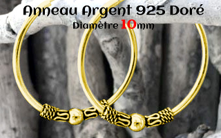Anneau style Bali Argent 925 Plaque Or diametre 10 mm.