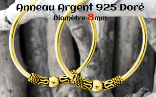 Anneau style Bali Argent 925 Plaque Or diametre 8 mm.