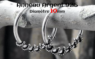 Anneau style Bali Argent 925 diametre 10 mm.