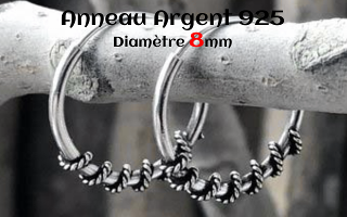 Anneau style Bali Argent 925 diametre 8 mm.