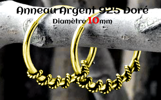 Anneau style Bali Argent 925 Plaque Or diametre 10 mm.