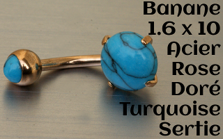Bananes 1.6 x 10 - turquoise sertie - Acier Doré Rose