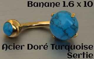 Bananes 1.6 x 10 - turquoise sertie - Acier Doré