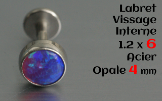 Labret acier 1.2 x 6mm - vissage interne - Opale 4 mm