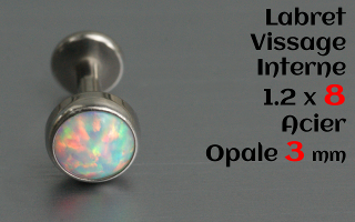 Labret acier 1.2 x 8mm - vissage interne - Opale 3 mm