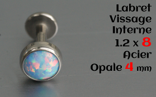 Labret acier 1.2 x 8mm - vissage interne - Opale 4 mm