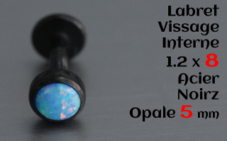 Labret acier Noir 1.2 x 8mm - vissage interne - Opale 5 mm