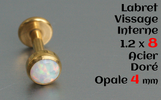 Labret acier Doré 1.2 x 8mm - vissage interne - Opale 4 mm