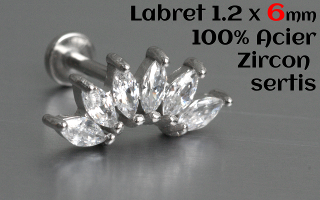 labret 1.2 x 6 - Acier - zircons sertis