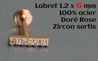 Labret et accessoire acier Doré rose 1.2 x 6 - vissage interne