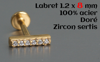 Labret et accessoire acier Doré 1.2 x 8 - vissage interne