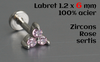 labret et accessoire acier 1.2 x 6 - zircons rose