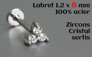 labret et accessoire acier 1.2 x 8 - zircons cristal