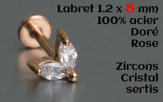 labret et accessoire acier dore rose 1.2 x 8 - zircons cristal sertis