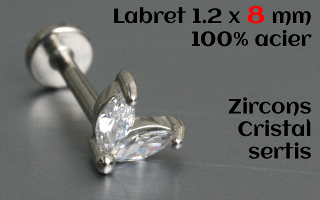 labret et accessoire acier 1.2 x 8 - zircons cristal sertis