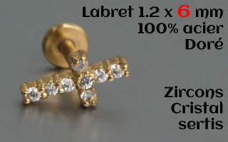 labret et accessoire acier dore 1.2 x 6 - zircons cristal sertis