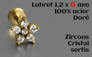 labret et accessoire acier dore 1.2 x 6 - zircons cristal sertis