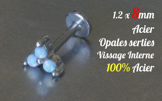 Labret 1.2 x 8 Acier - vissage interne - opales series - 100% acier