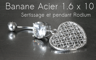 Bananaes Acier 1.6 x 10 - coeur fantaisie - Zircon serti