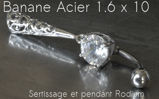 Bananes acier 1.6 x 10 - zircon sertis - pendant rodium