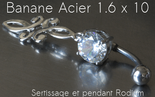 Bananes acier 1.6 x 10 - zircon sertis - pendant rodium