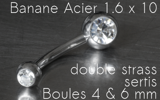 banane acier 1.6 x 10 - boule strass 4&6 mm sertis