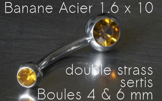banane acier 1.6 x 10 - boule strass 4&6 mm sertis