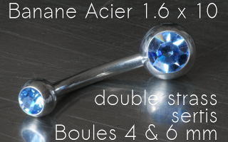 banane acier 1.6 x 10 - boule strass 4&6 mm sertis