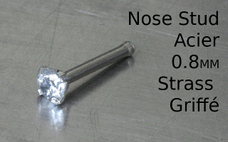 Nose studs acier - 0.8 mm - zircon serti 2 mm