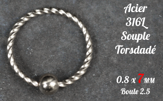 Anneau souple acier torsade 316L - ouverture main - 0.8 x 7 mm.