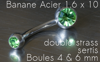 banane acier 1.6 x 10 - boule strass 4&6 mm sertis