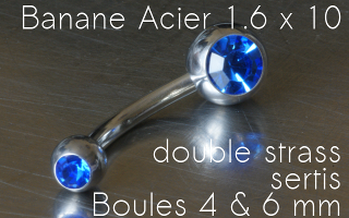 banane acier 1.6 x 10 - boule strass 4&6 mm sertis